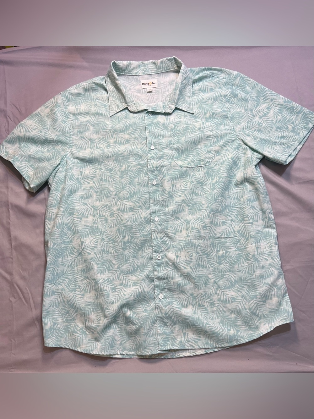 Hang Ten Light Teal Palm-Print Shirt (0006)